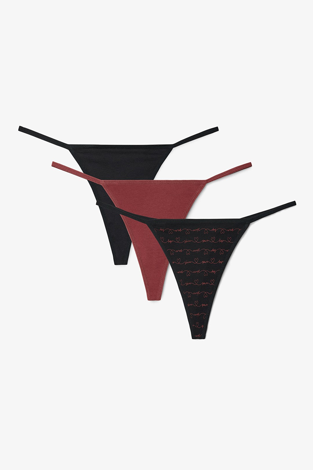 Hope Heart Patterned Low Waist 3-Pack String Panties