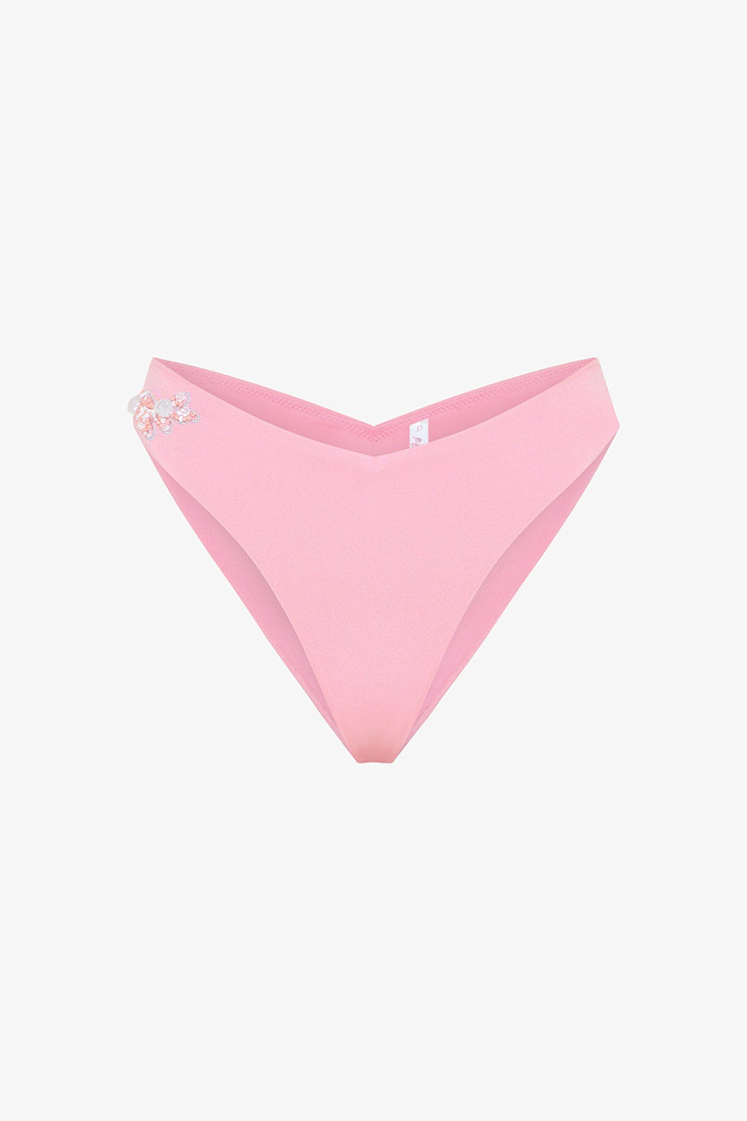 Pink Beaded Detailed V Cut Bikini Bottom - Gamze Erçel Collection