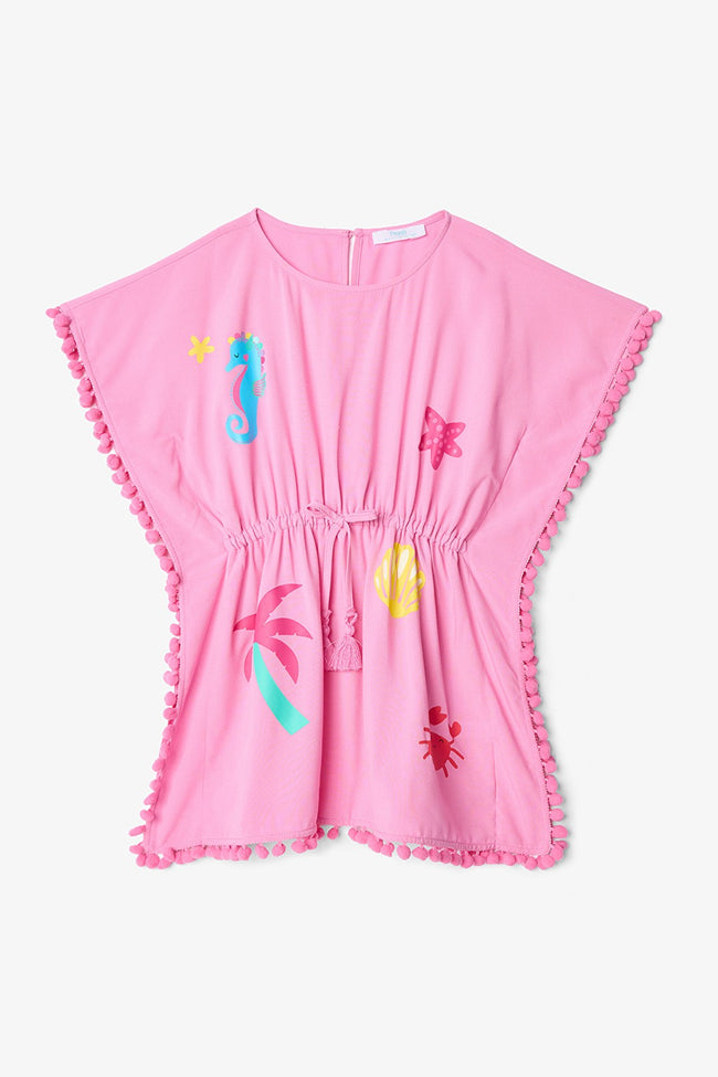 Pink Sea Patterned Girl's Kaftan Hover Image