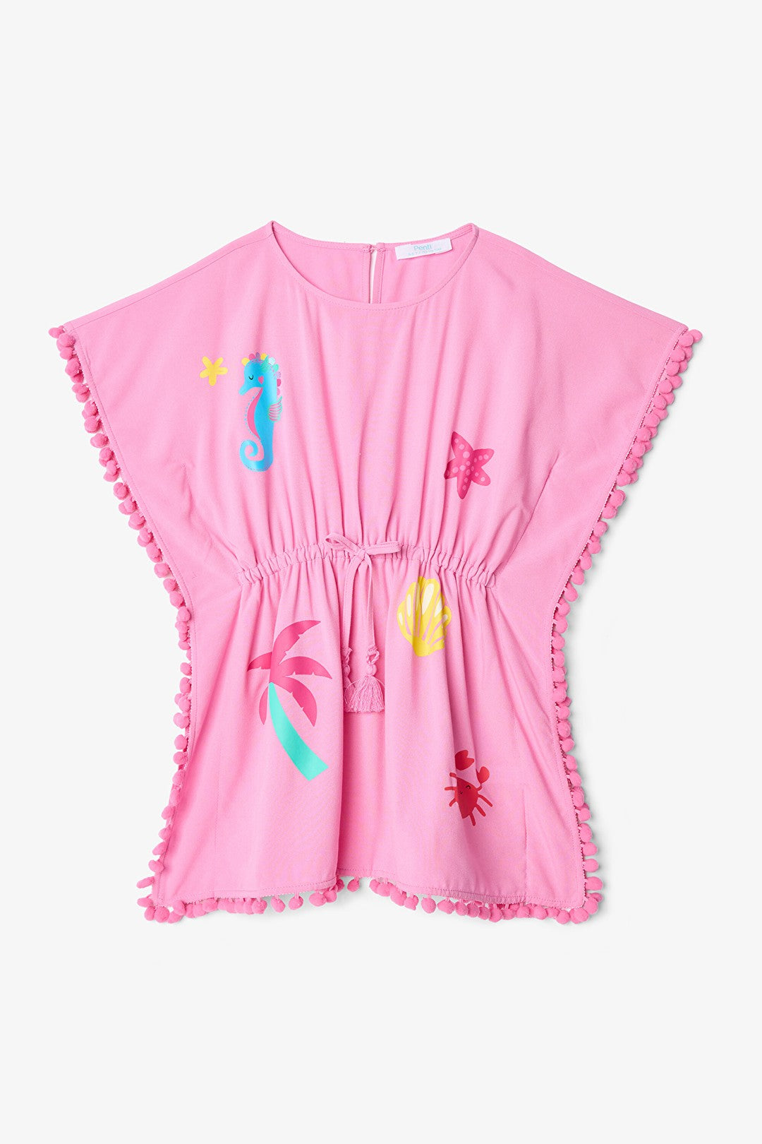 Pink Sea Patterned Girl's Kaftan