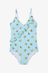 Young Girl Fruity Fruit Patterned Ruffle Swimsuit
