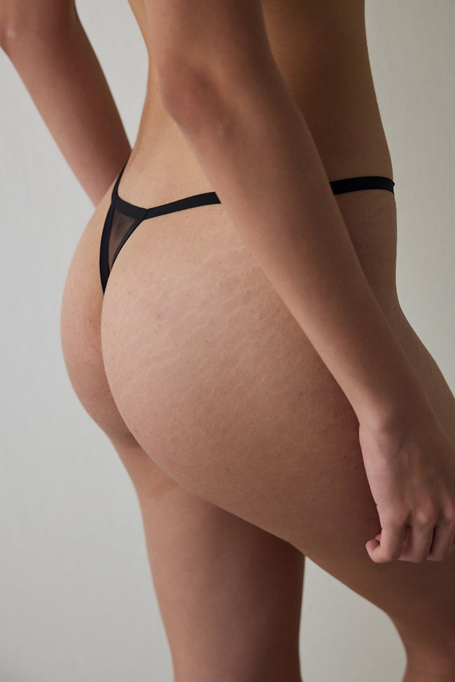 Black High Waist Mesh Thong Panties Main Image