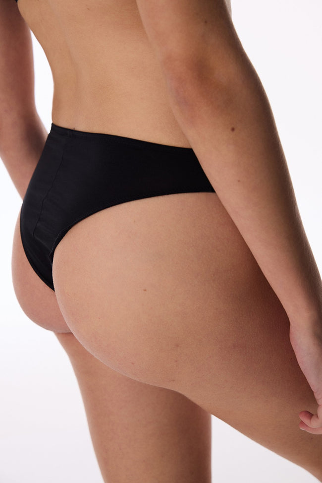 Black Satin Stone Detailed Brazilian Panties Main Image