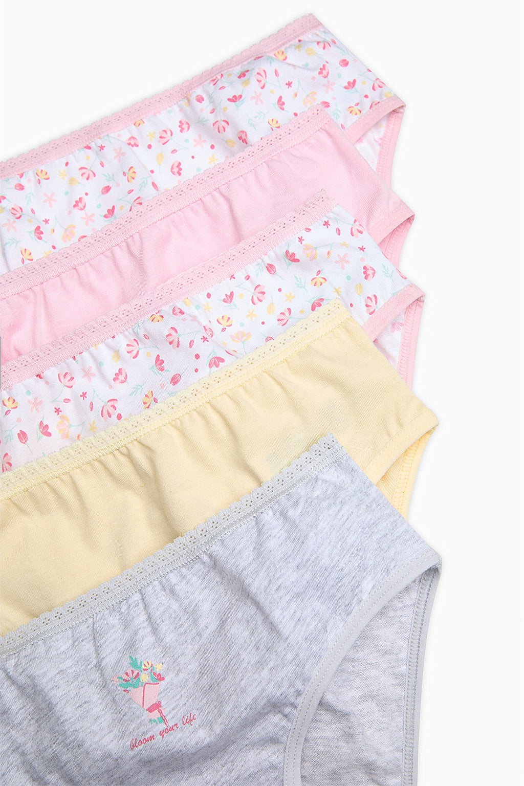 Girls Sweet Heart Multicolored 5-Pack Slip Panties