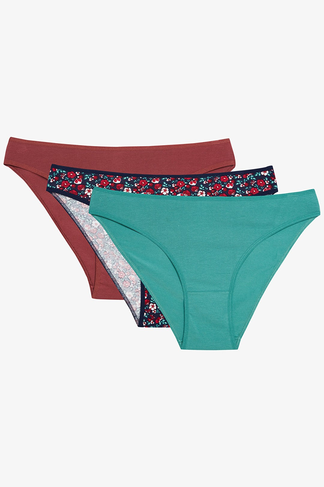Cheerful Floral Patterned Normal Waist 3-Pack Panties