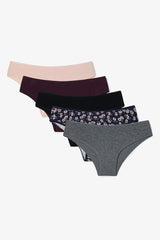 Darker Flower Floral Patterned Low Waist 5-Pack Slip Panties
