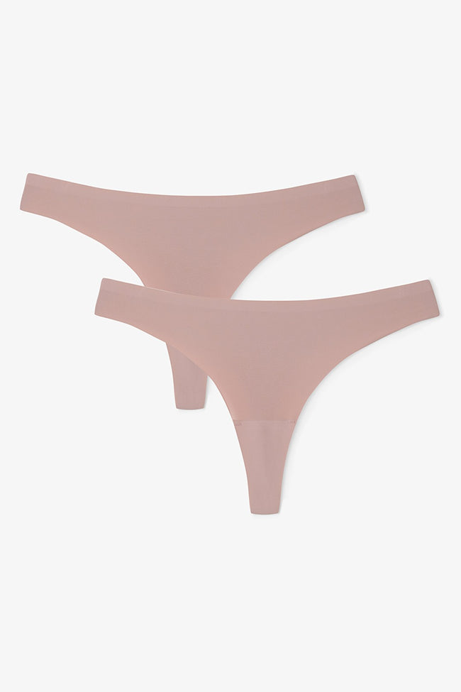 Rose Pink, Non-Fading Laser Cut, 2-Pack Thong Panties Hover Image