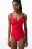 Red Shirred Abdominal/Waist Shapewear Corset Swimsuit