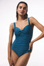 Petrol Color Shirred Abdominal/Waist Slimming Swimsuit