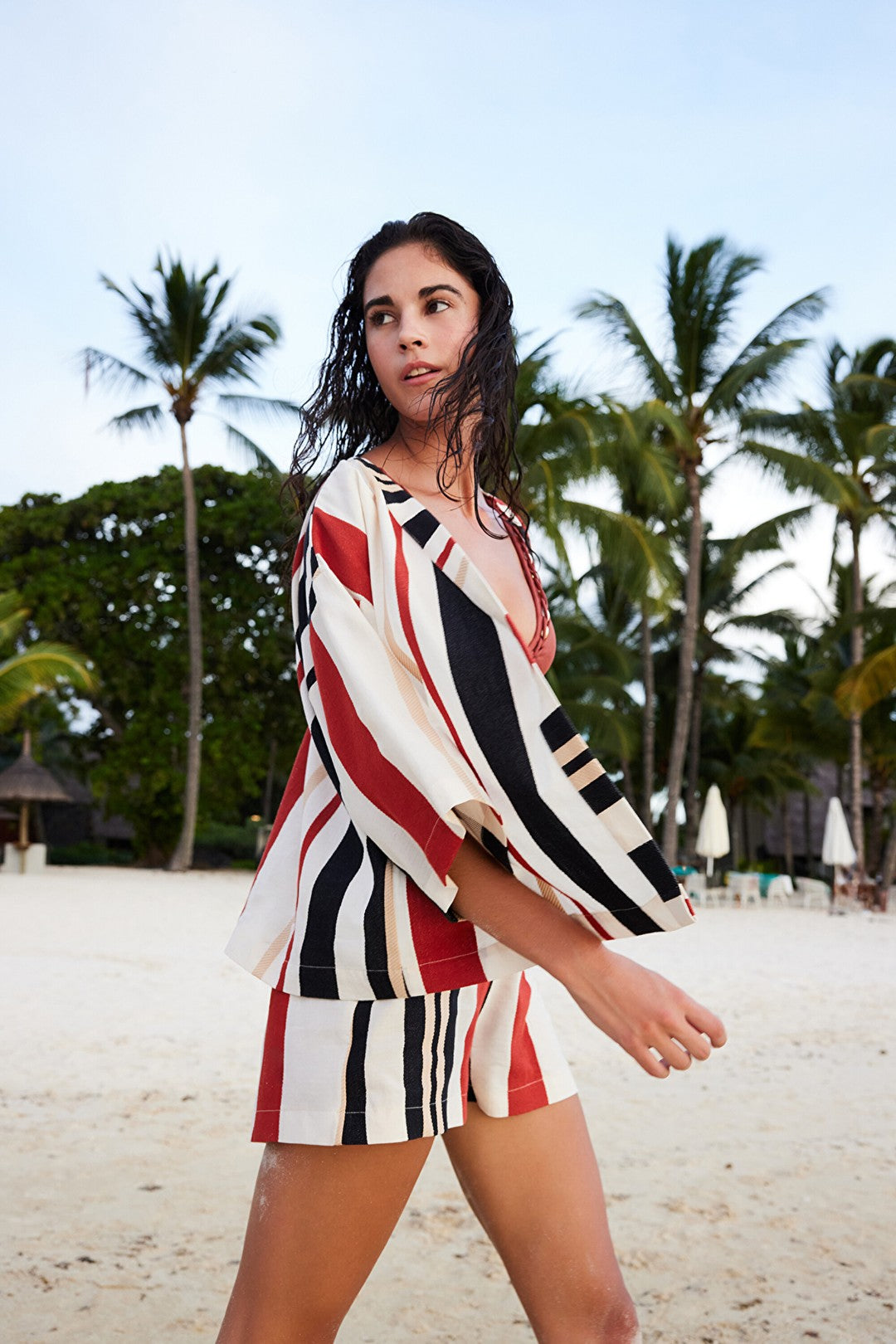 Shay Striped Ethnic Pattern V-Neck Oversize Kimono