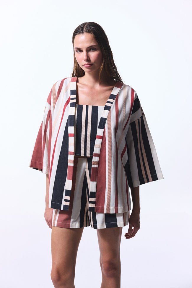 Shay Striped Ethnic Pattern V-Neck Oversize Kimono Main Image