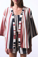 Shay Striped Ethnic Pattern V-Neck Oversize Kimono