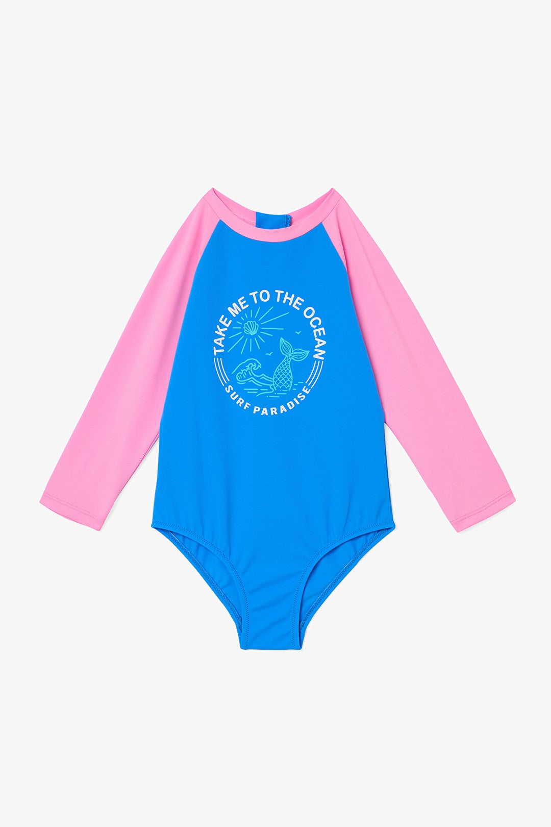Light Pink Girls Ocean UV Protected Long Sleeve Swimsuit