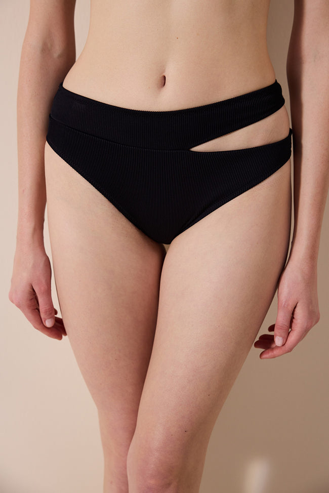 Brigett Cut Textured Black Bikini Bottom Hover Image