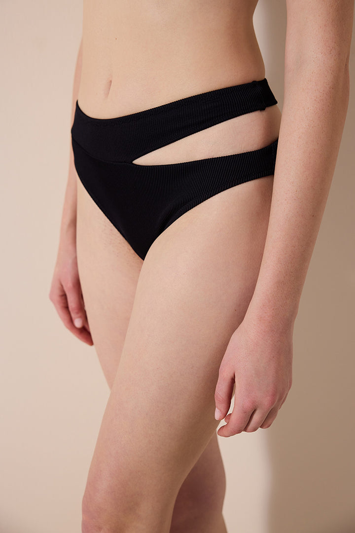 Brigett Cut Textured Black Bikini Bottom