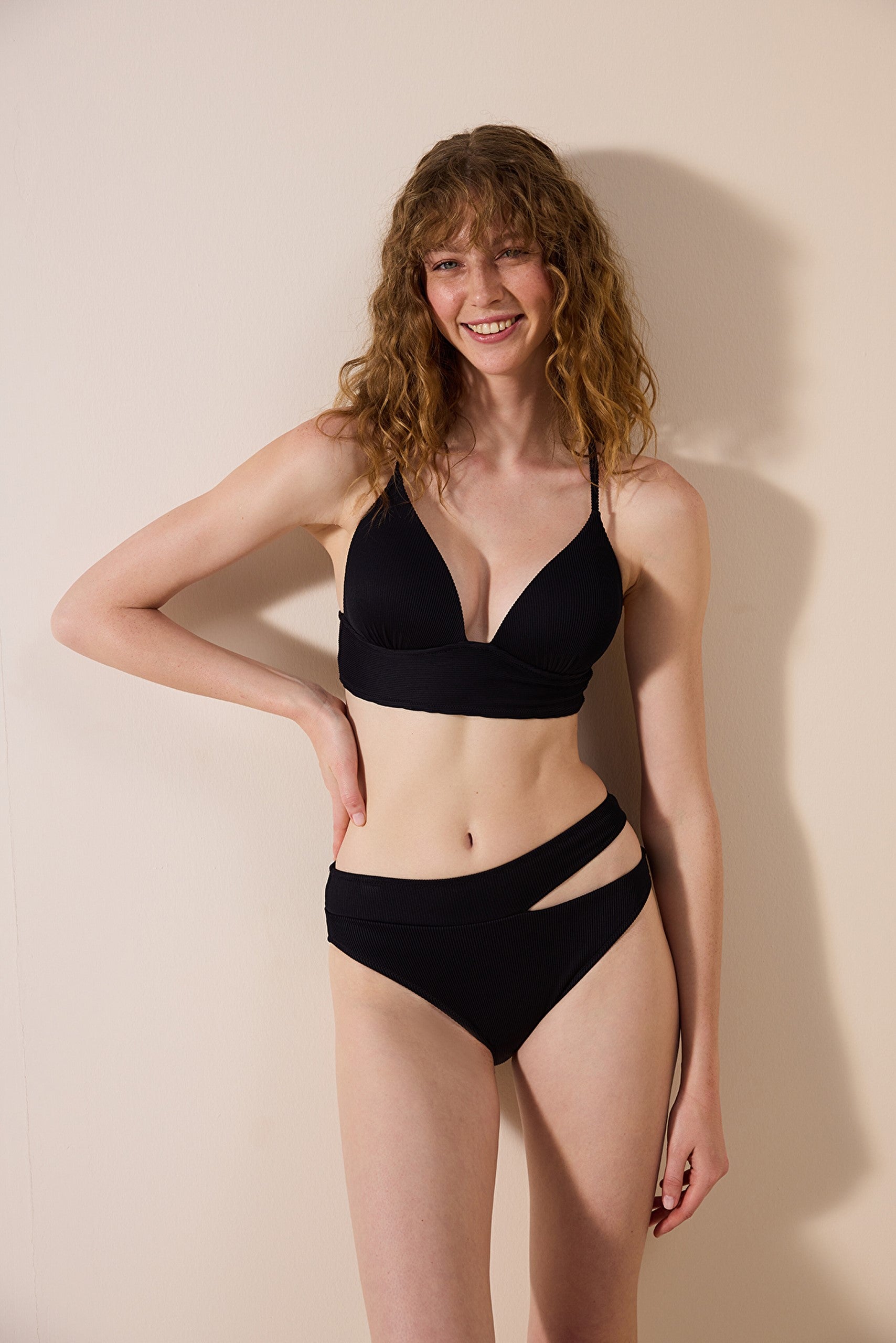 Brigett Cut Textured Black Bikini Bottom