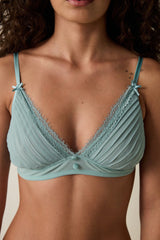 Mint Pleated Chiffon Non-wired Triangle Bra