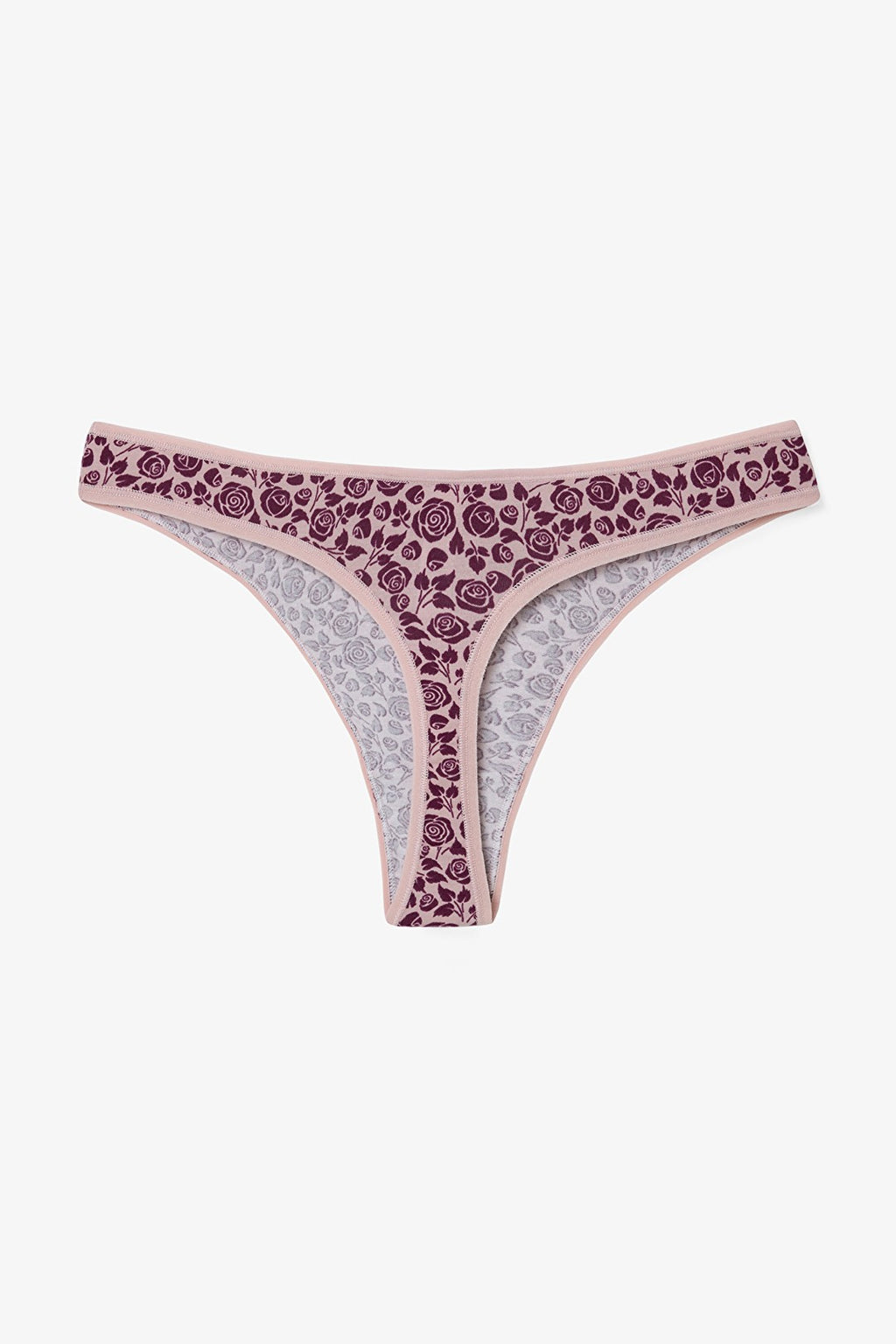 Floral Patterned Quiet Rose Normal Waist 3-Pack Cotton Thong Panties