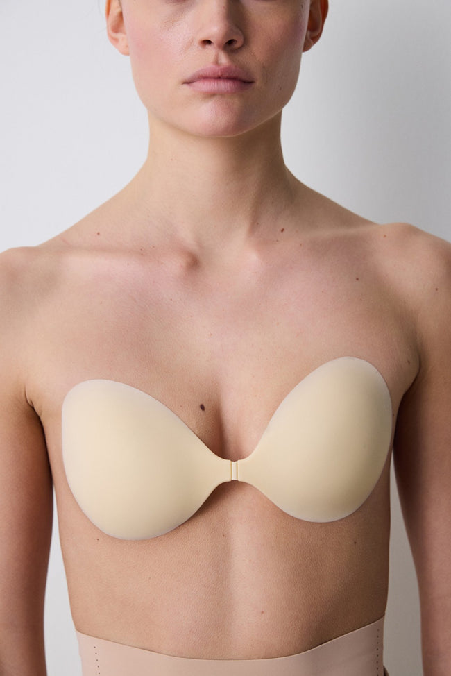 Beige Thin Non-Padded Silicone Bra Hover Image