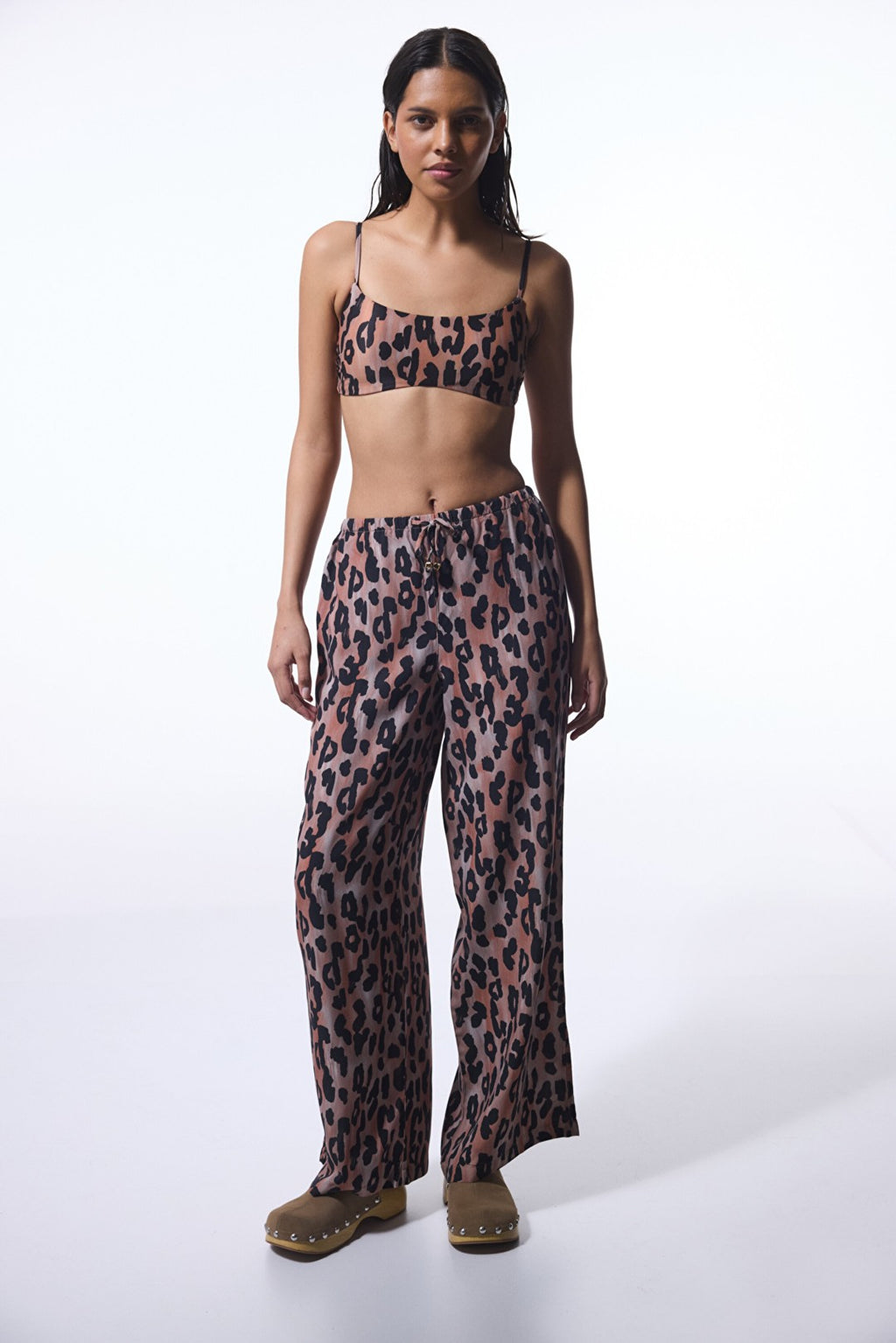 Clove Leopard Patterned Tie Detail Trousers