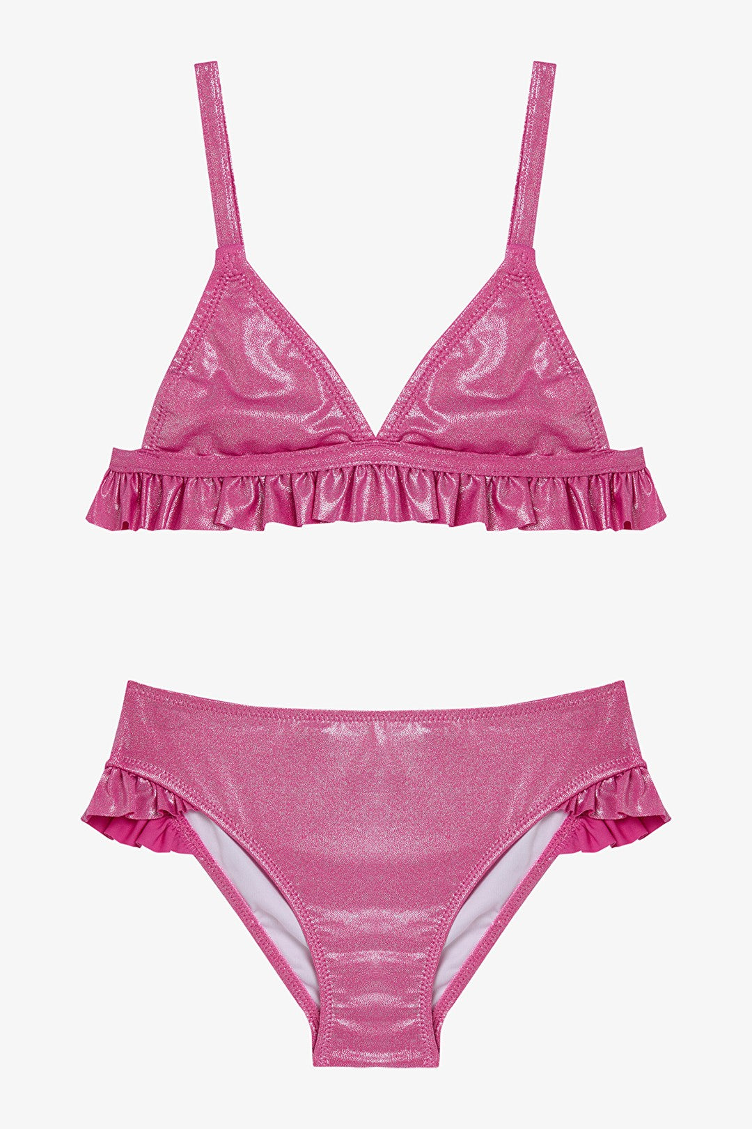 Pink Girl's Shiny Triangle Bikini Set