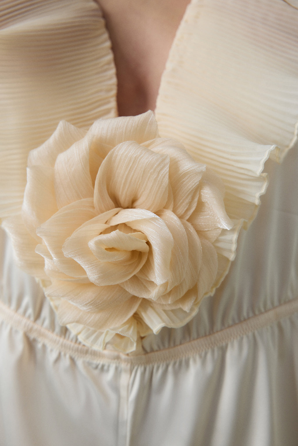 Satin Flounce Rose Teddy Cream Bodysuit