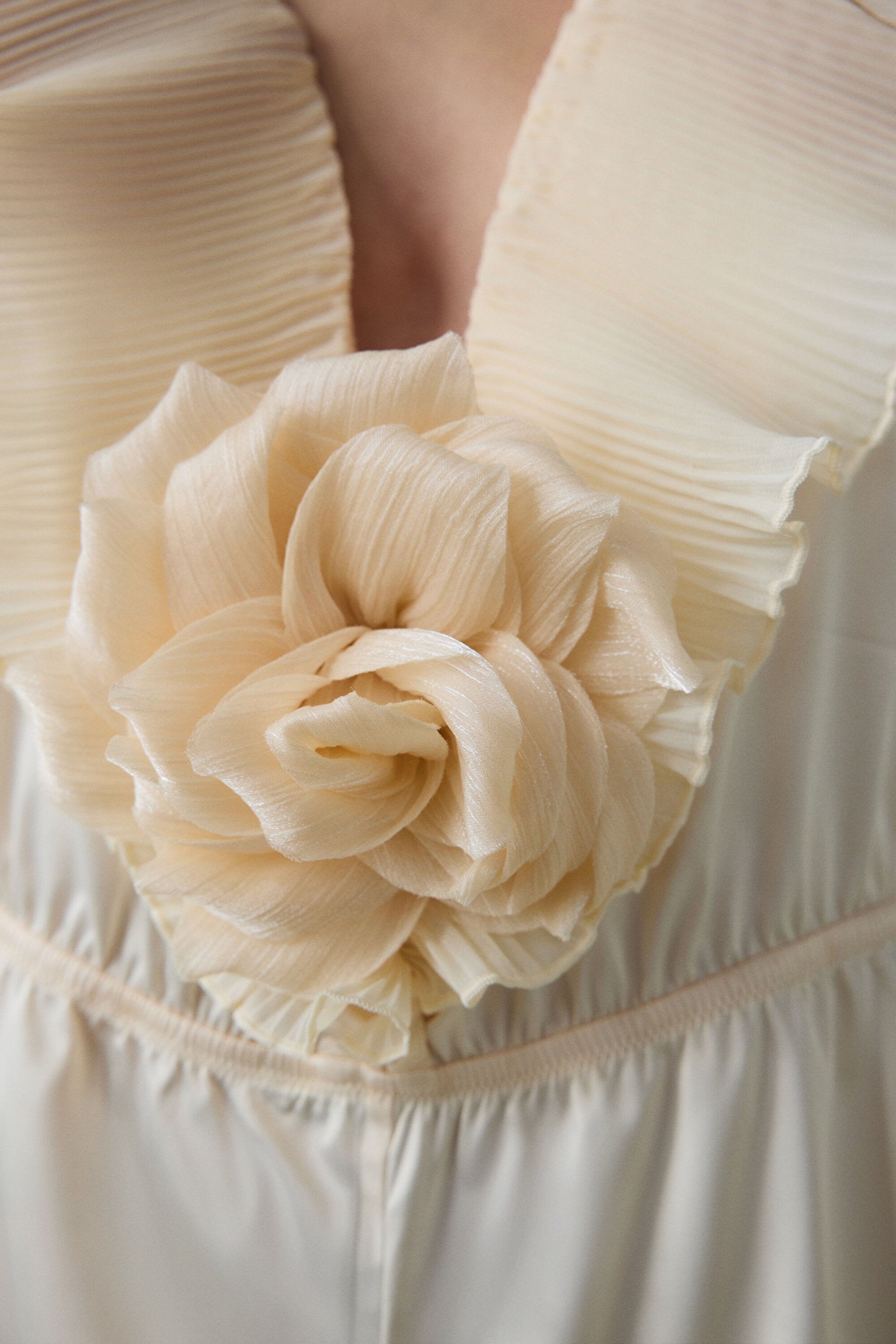 Satin Flounce Rose Teddy Cream Bodysuit