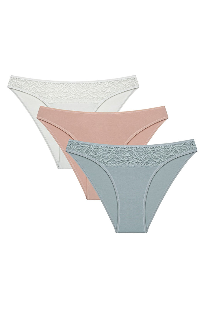 Leaf Tones Lacy Detailed 3-Pack Multicolored Slip Panties