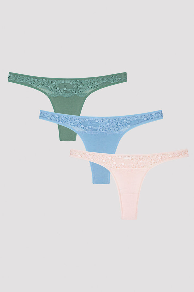 Waterfall Lace Detailed 3In1 Thong Hover Image