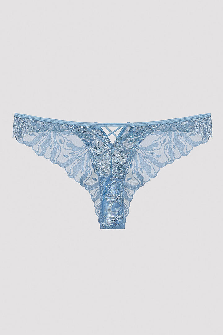 Allure Glittery V Cut Blue Brazilian Panties