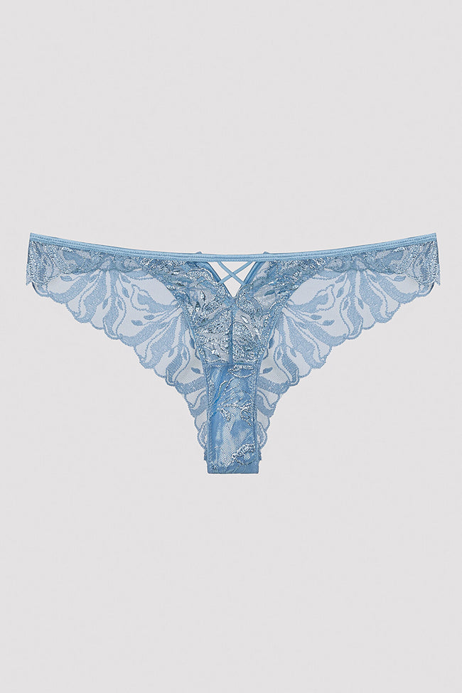 Allure Glittery V Cut Blue Brazilian Panties Hover Image