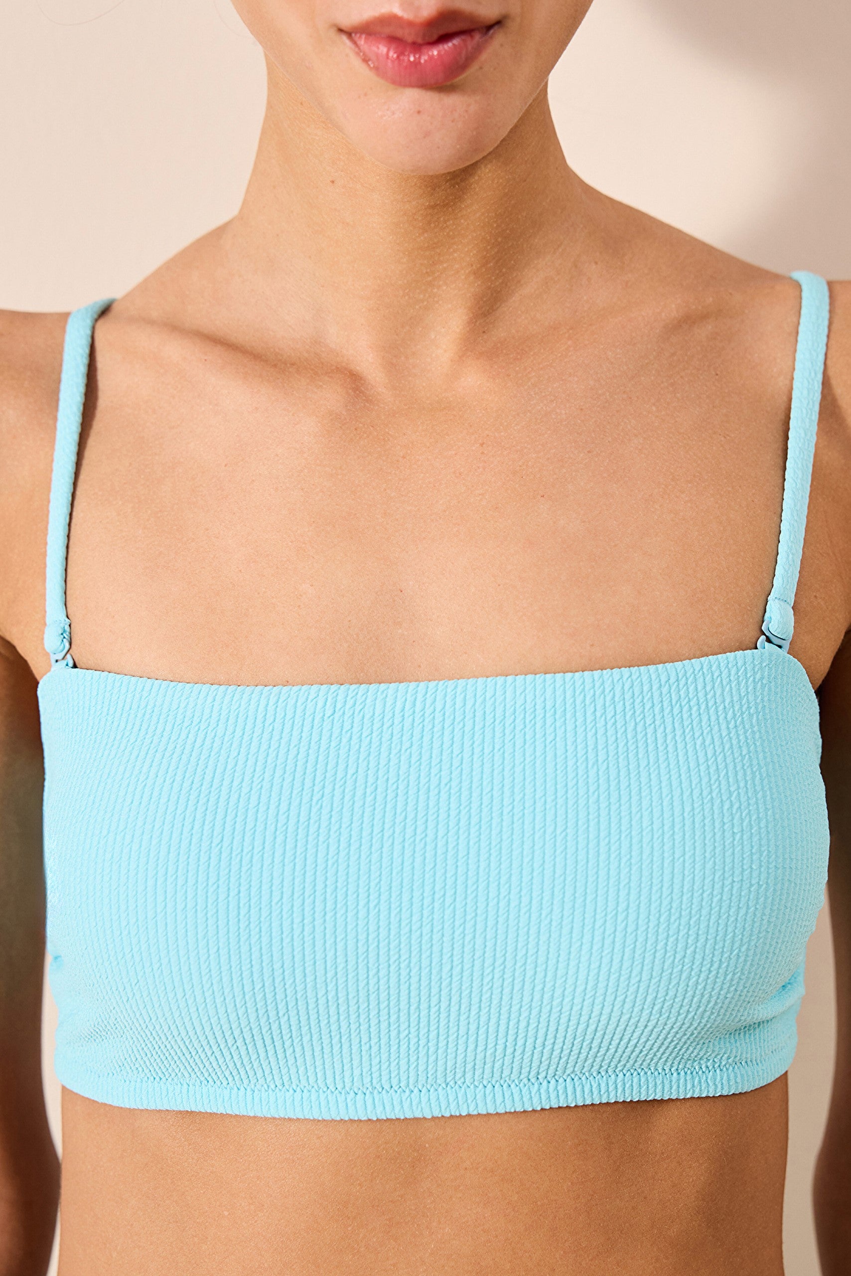 Perla Strapless Textured Light Blue Bikini Top