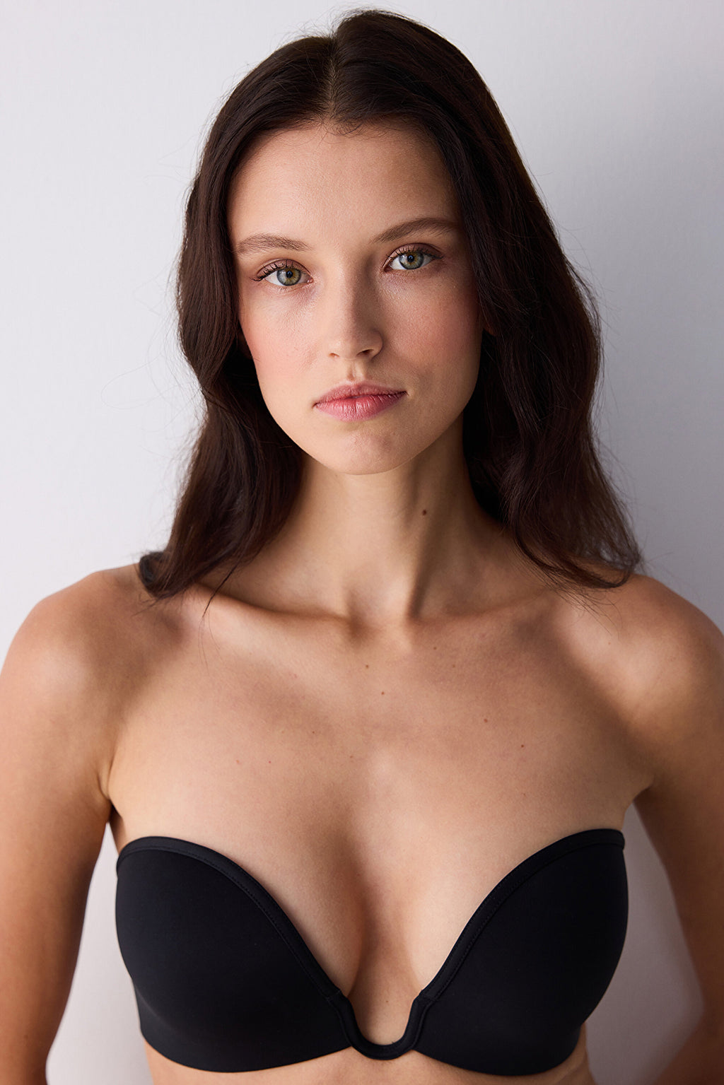 Push Up Wireless U Wire Deep Beige Low-cut Bra