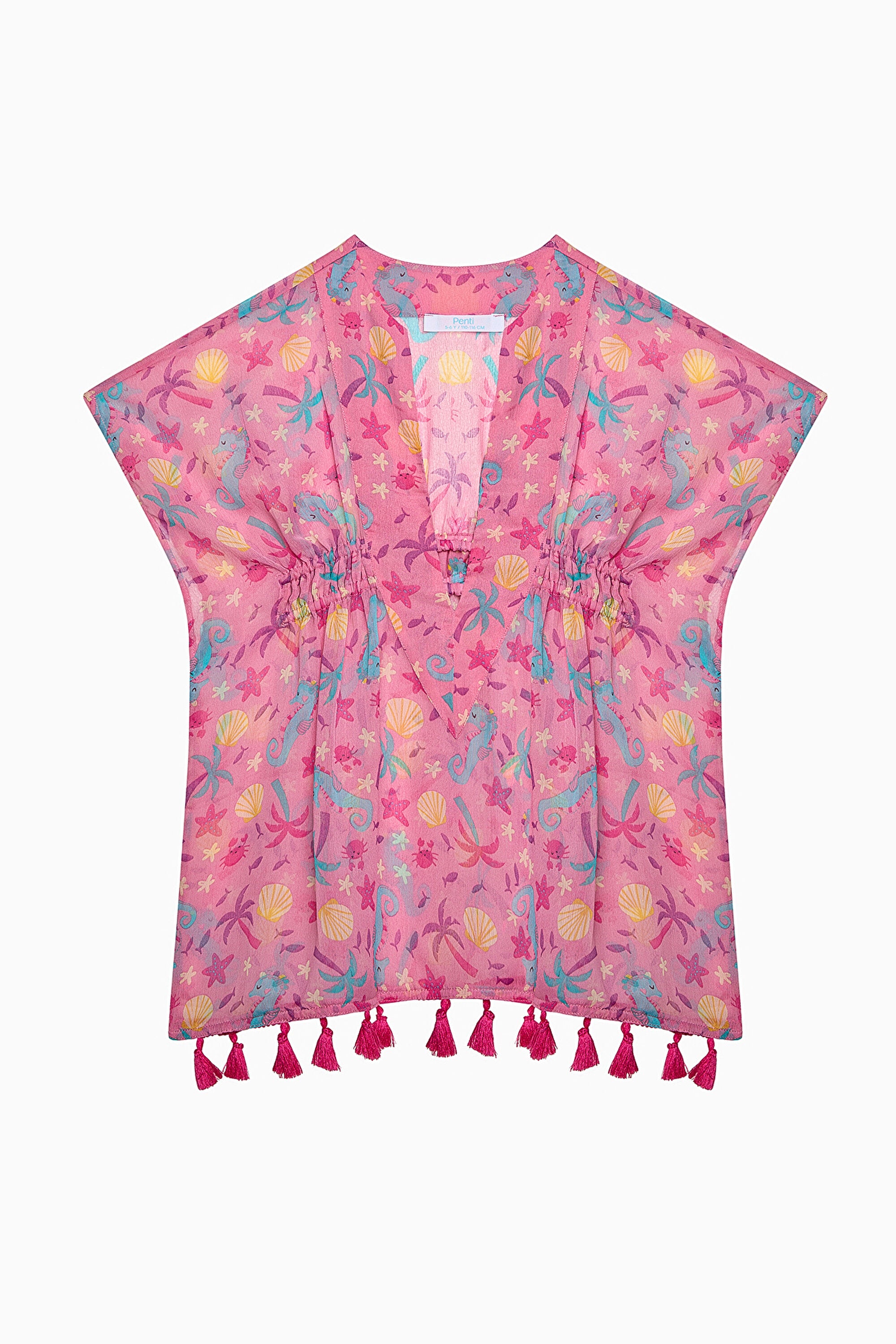 Girl Basic Printed Short Sleeve V Neck Kaftan
