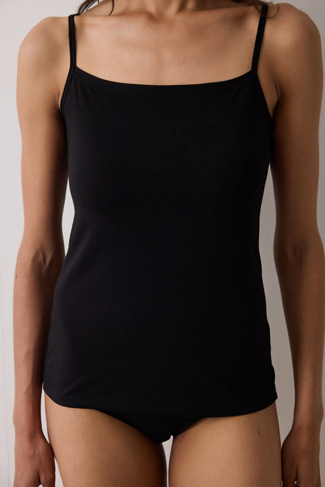 Black Square Neck Adjustable Strap Tank Top Main Image