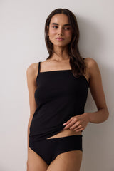 Black Square Neck Adjustable Strap Tank Top