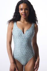 Green Geometric Patterned V Swimsuit