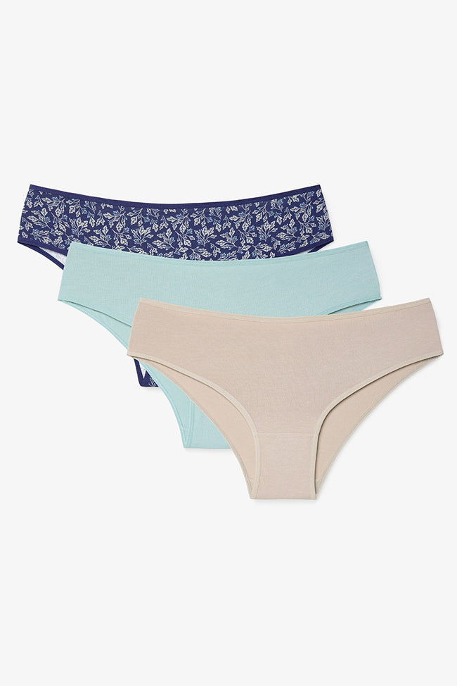 Oceanna 3-Pack Leaf Patterned Cotton Low Waist Briefs Hover Image