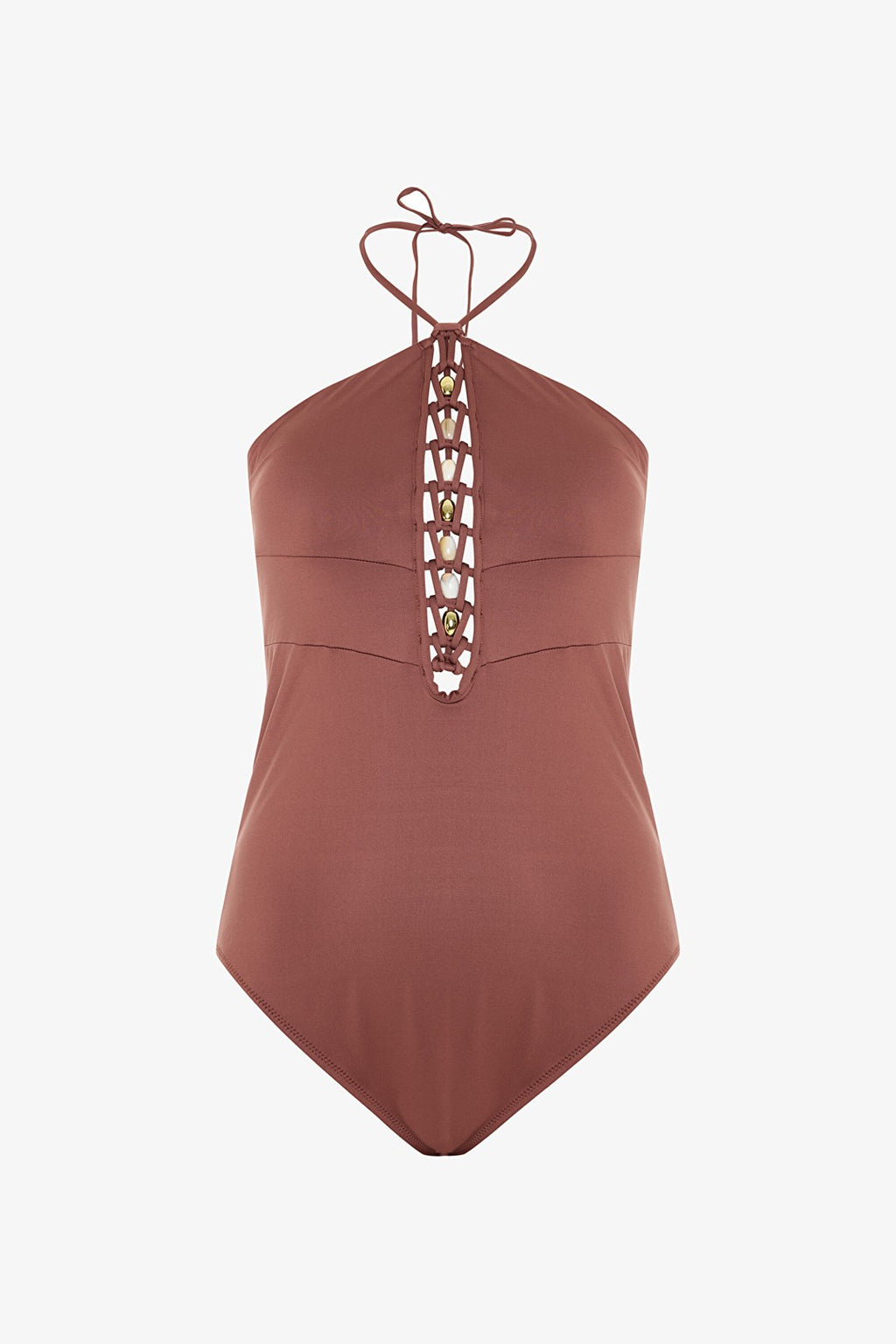 Light Brown Astrid Macrame Beaded Swimsuit