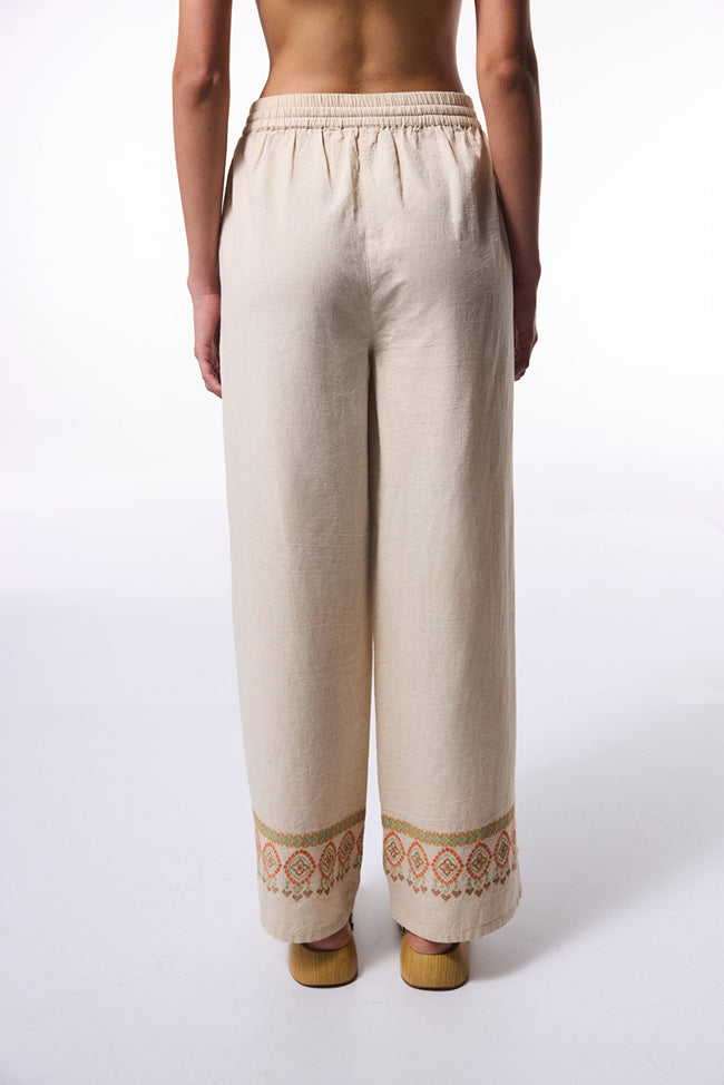 Beige Boho Linen Trousers Main Image