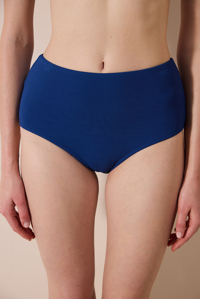 Romina High Textured Indigo Bikini Bottom Hover Image