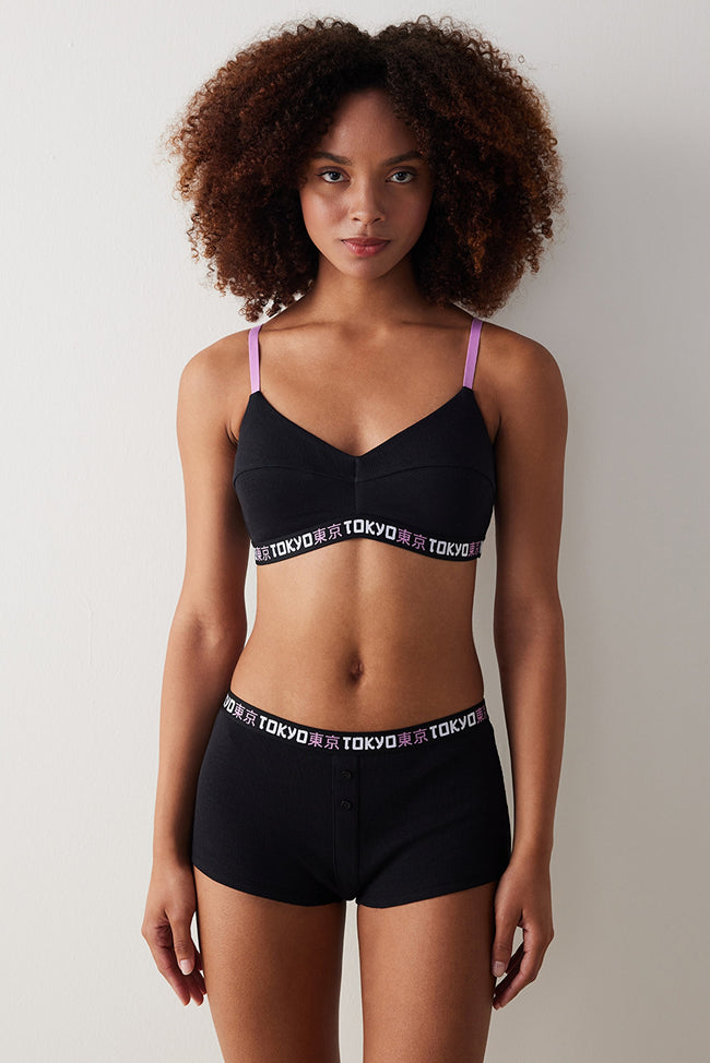 Removable Padded Black Bra Hover Image