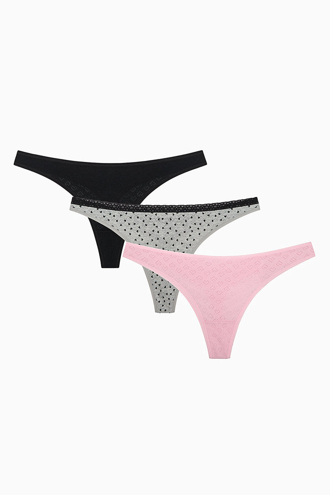 Sweet Heart Cotton 3-Pack Pointel Multicolored Thong Panties Hover Image