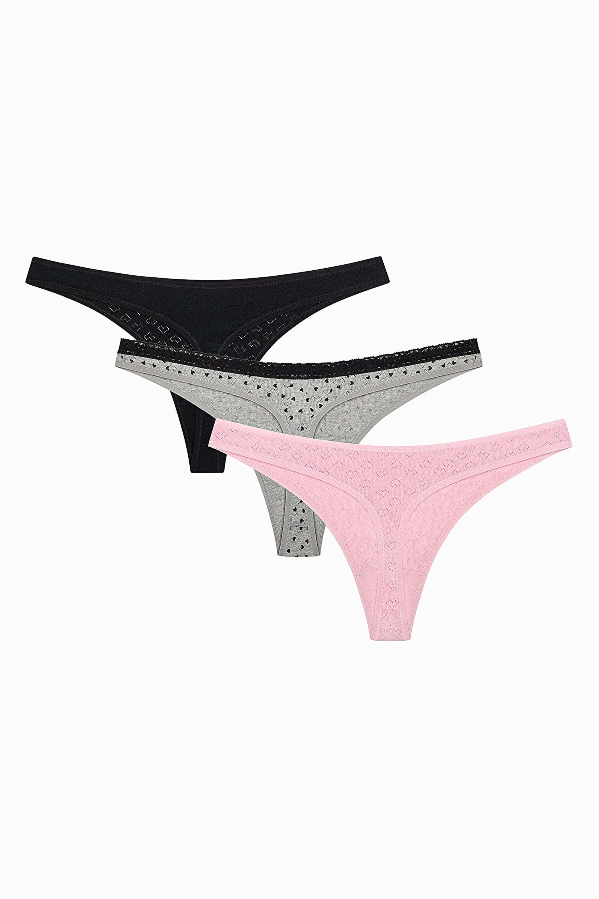Sweet Heart Cotton 3-Pack Pointel Multicolored Thong Panties