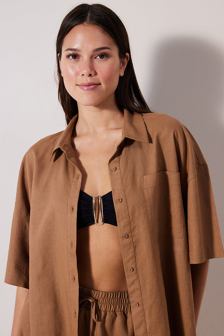 Linen Natural Light Brown Shirt