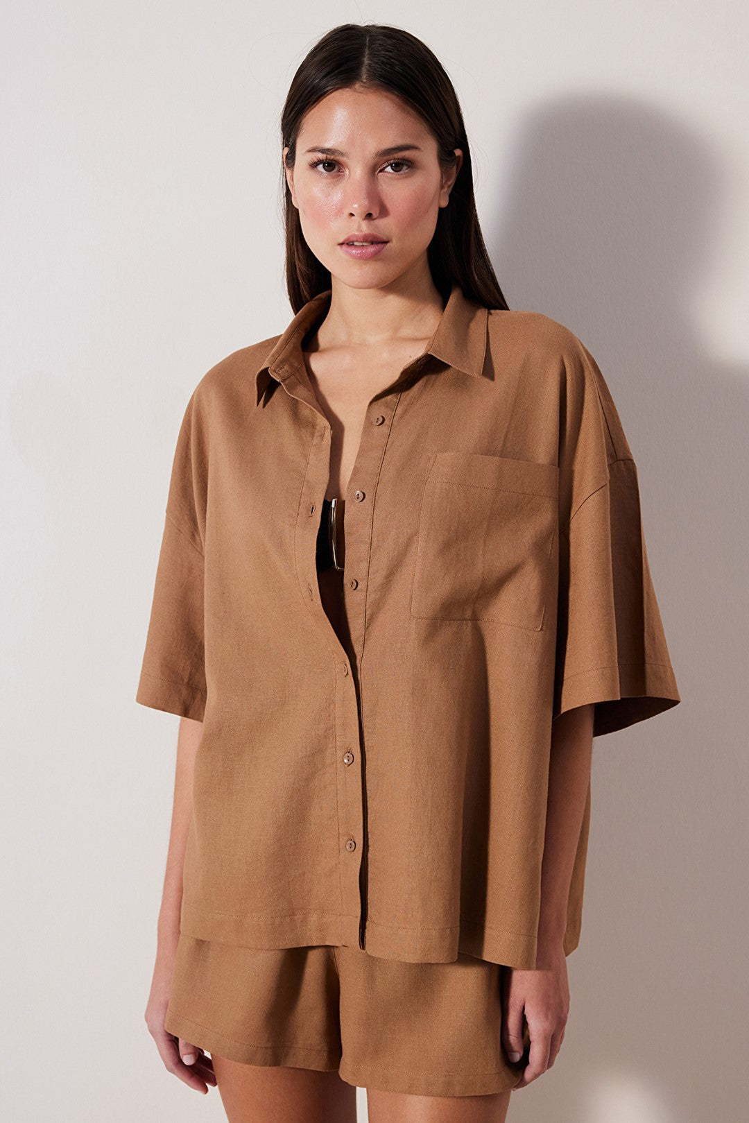 Linen Natural Light Brown Shirt