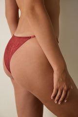 Burgundy Medium Waist Satin High Cut Brazilian Panties