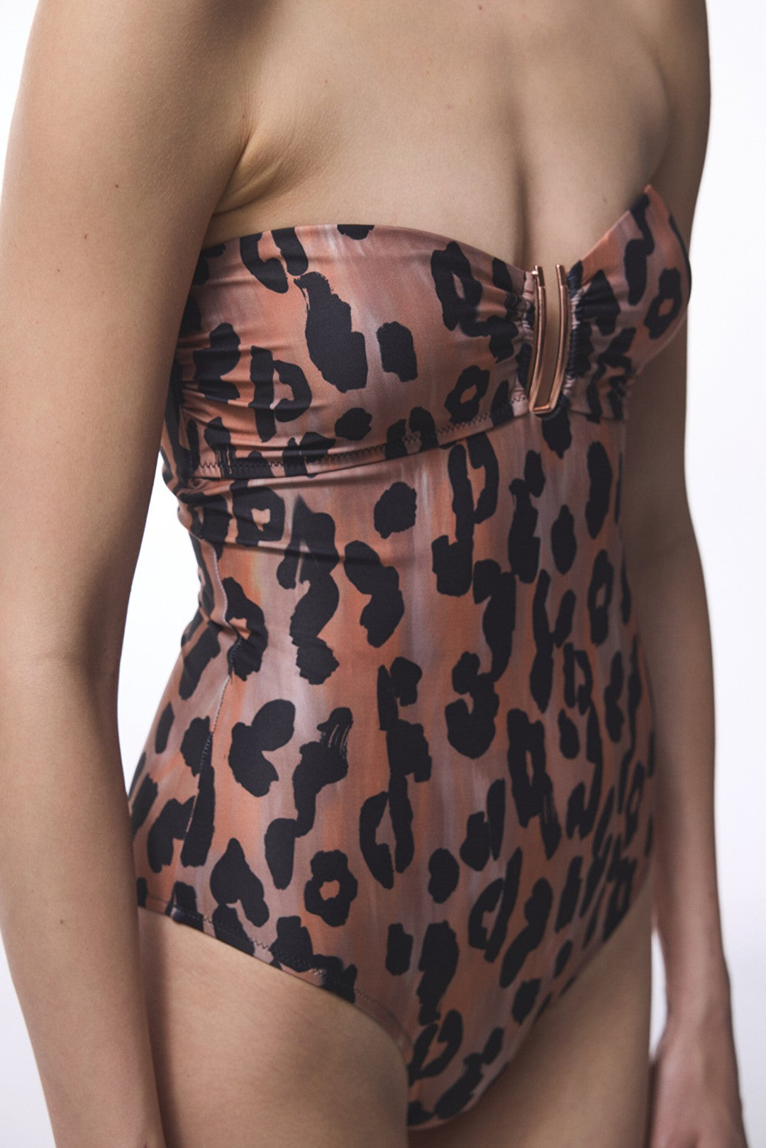 Clove Leopard Print Buckled Strapless Swimsuit