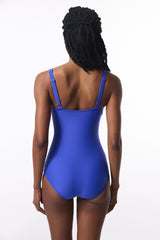 Dark Blue Shirred Abdominal/Waist Shapewear Corset Swimsuit