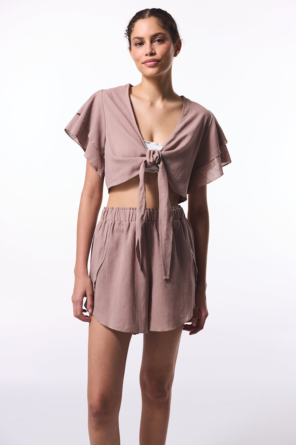 Beige Peek Mini Shorts